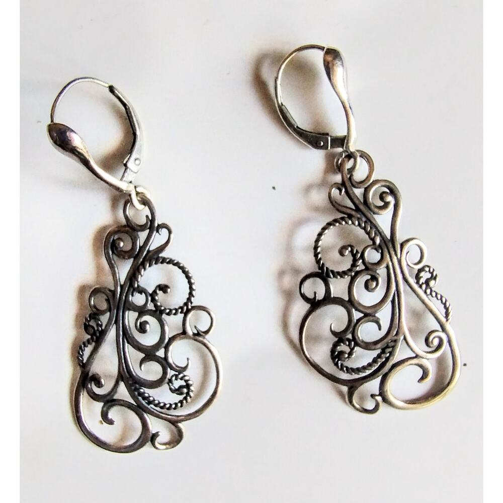 Carolyn Pollack Relios Sterling Multi Texture Filigree Spiral Dangle Earrings